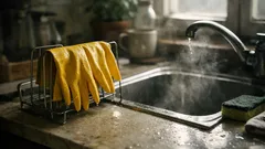 Prosty patent na suszenie gumowych rękawic bez bałaganu przy zlewie